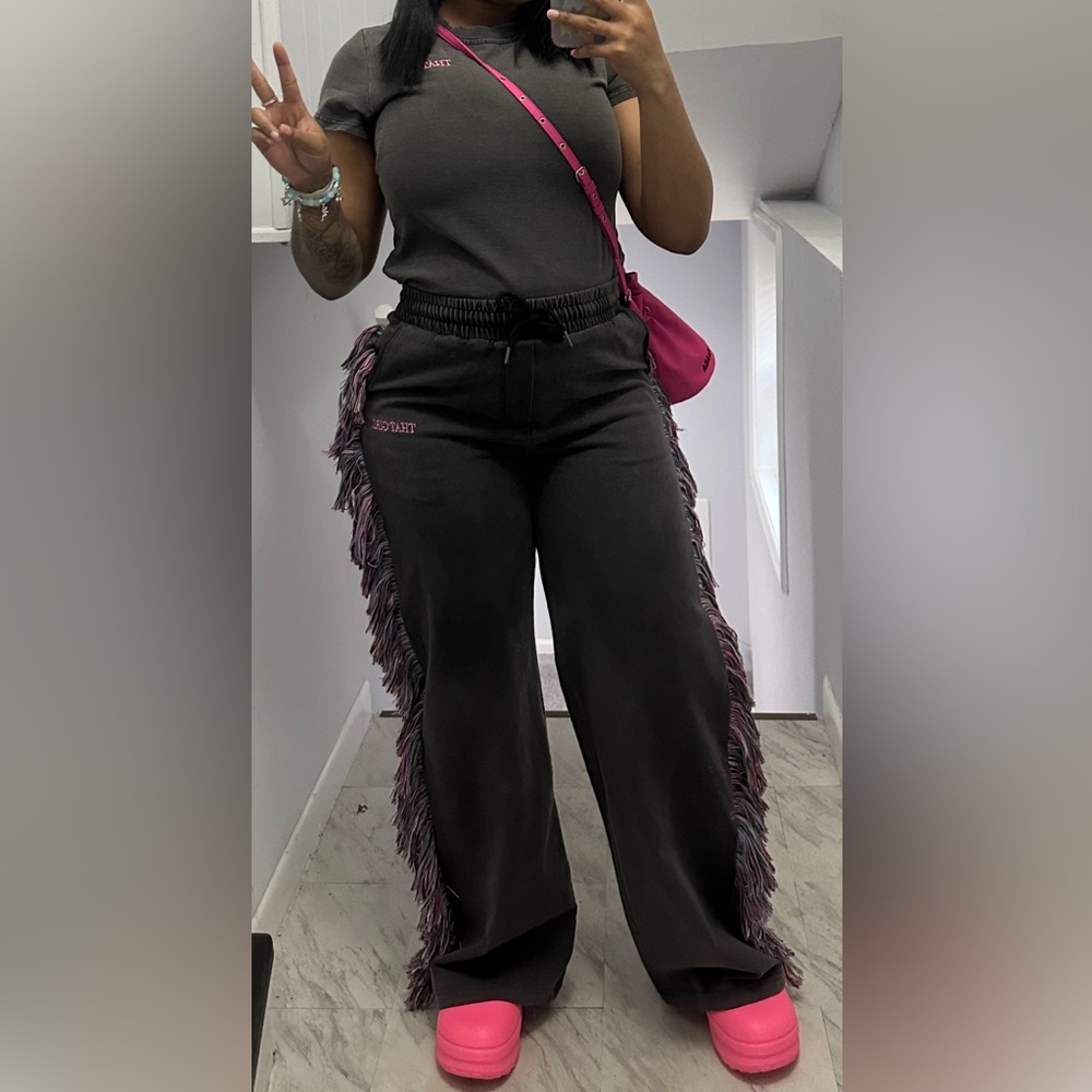 Trendy Black Fringe Wide Leg Pants